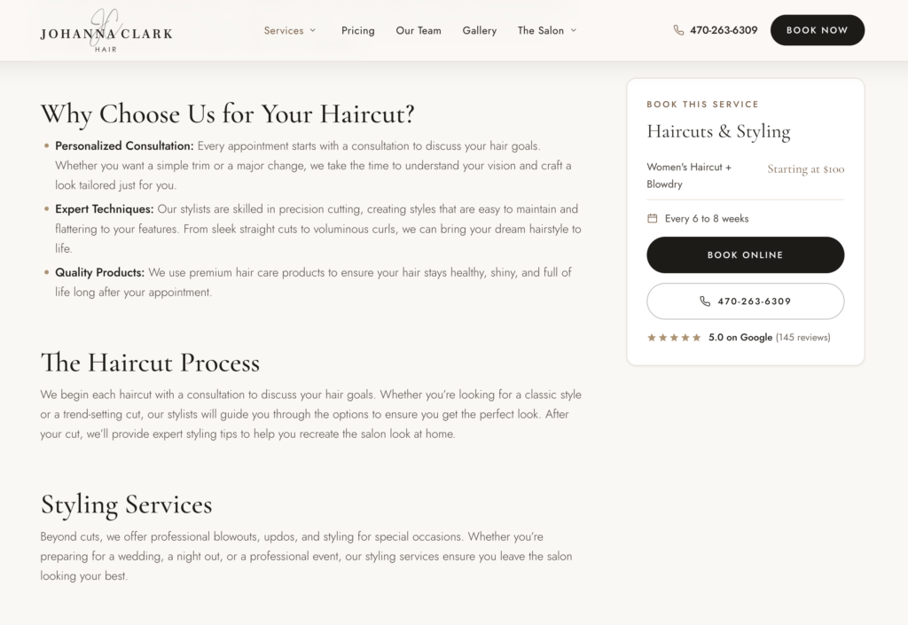 Johanna Clark Hair Salon | WordPress Design, Development & SEO