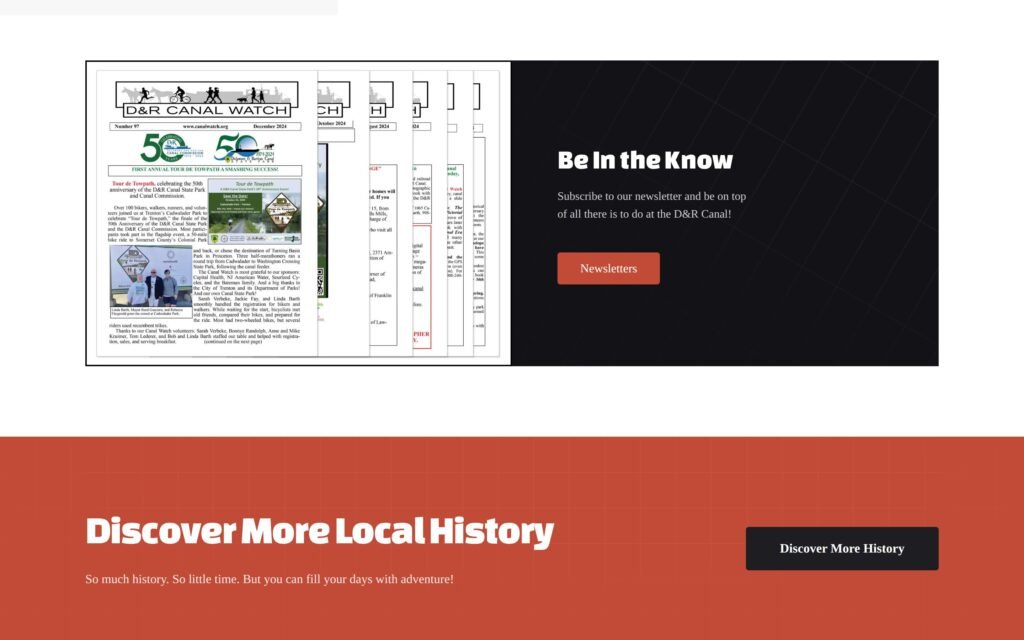 D&R Canal Watch newsletter signup and local history call to action