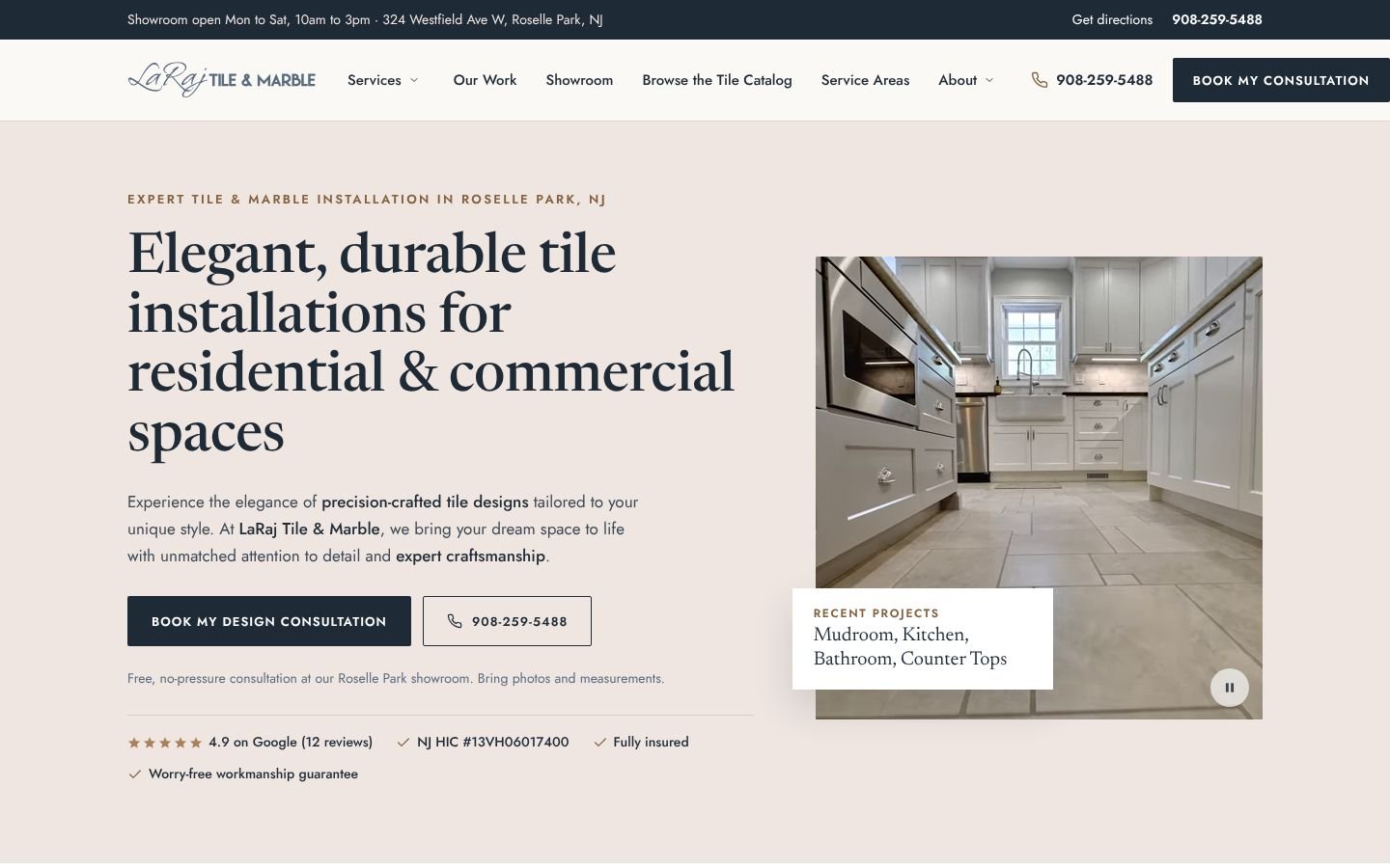 LaRaj Tile & Marble website